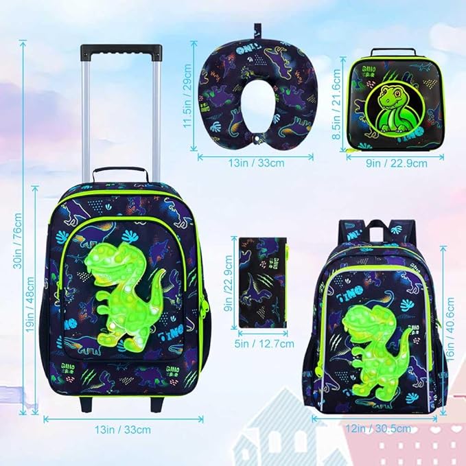 WZLVO Kids Luggage for Boys and Girls, Cute Dinosaur Unicorn Rolling Wheels Suitcase for Toddler Children