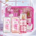 Bath and Body Gift Set for Women and Girls, 3PC Travel Size Self Care Spa Kit with Shower Gel, Body Lotion & Body Mist, Japanese Cherry Blossom Floral Scent, Gift for Teens Mom Bride Friends