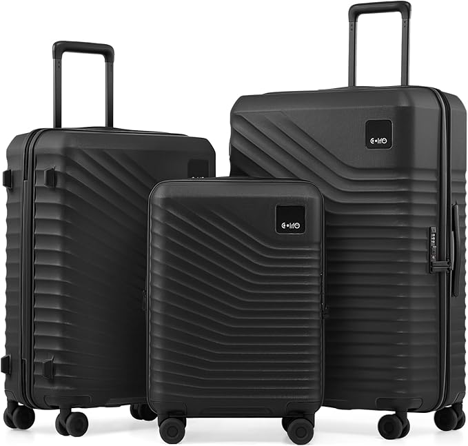 Coolife Luggage 3 Piece Set Hardside Upgraded Durable PC Lightweight Travel Suitcases with Dual Spinner Wheels & TSA Lock, 20'' Expandable Only (Black, 3-Piece Set (20/24/28))