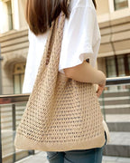 Boho Crochet Beach Tote Shoulder Bag with Colored Beads | Colorful Aesthetic Hippie Knit Bag for Women