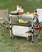 Sportneer Camping Table: Adjustable Height Small Folding Table 23.6" L x 15.7" W 4 Height with Mesh Layer - Compact & Portable Camping Essentials for Outdoor Camp Garden Picnic BBQ Dining Cooking