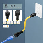 [4-in-1] 12AWG 15 Amp Household AC Plug to 20 Amp T Blade Adapter Cable, NEMA 5-15P to 5-15R/ 5-20R/ 6-15R/ 6-20R, 4 in 1 AC Adapter,15A 125V to 20A 250V Extension Cable, 1FT