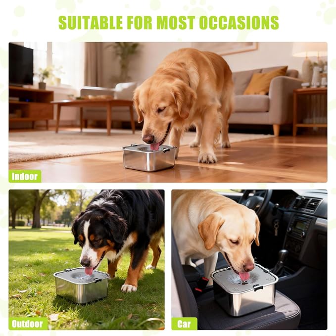 No Spill Dog Water Bowl 3L/101oz Stainless Steel Slow Drinking Water Bowls with Floating Disk, Anti-Splash Spill Proof Dog Dispenser for Messy Drinkers, Home & Travel Use (Gray)