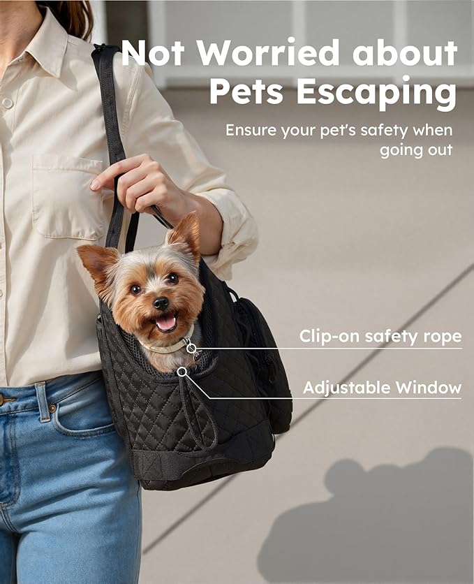 Pecute Dog Purse Carrier, Dog Carrier with Pockets for Small Dogs, Fits Dogs 5 lbs to 9 lbs, Cat and Puppies Tote Bag, Outing, Travel, Vet, Black