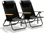 2 Pack Lightweight Portable Recliners Chair for Adults, Outdoor Lay Flat Folding Beach Chairs with 5 Positions, Backpack Beach Chair with, Zipper Pouch, Cup Holder, No Towel Bar, Black
