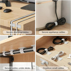 100 Pcs Hook and Loop Cable Ties, Self Adhesive Cable Management Desktop Cable Straps, Adjustable Cord Organizer for Desk Home Office Organization (White)