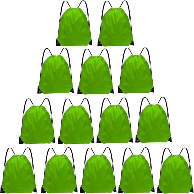 Grneric Drawstring Bags Bulk 14 Pcs Drawstring Backpack Bulk Cinch Bag Sackpack for Men Women Gym (Green)