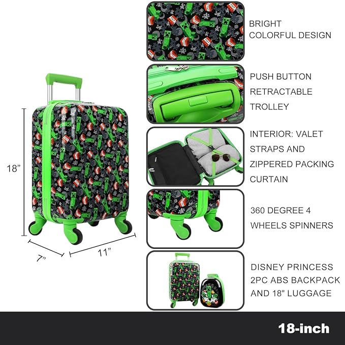 Bioworld Minecraft Creepers 2-Piece Backpack & 18" Luggage Set