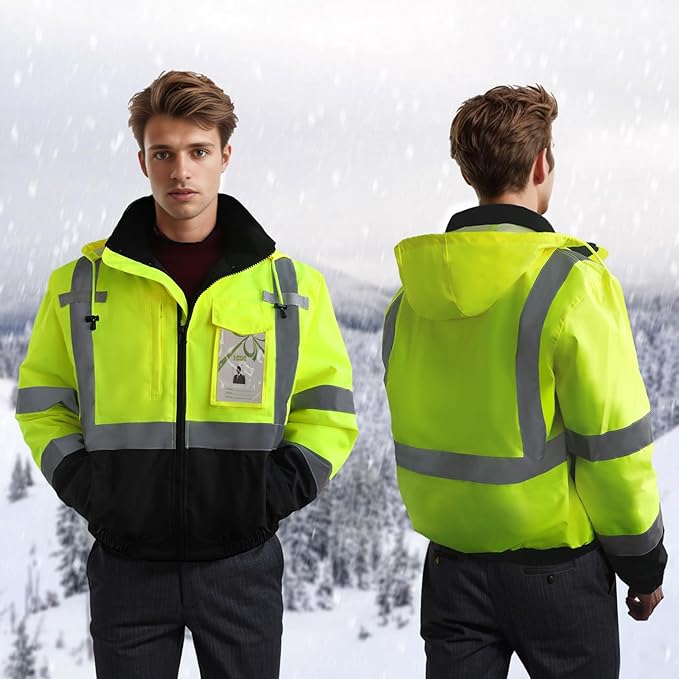 High Visibility Safety Jackets, Construction Coats with Pockets for Men& Women, Rain Jacket for Winter Cold Weather, Waterproof High Vis Rain Coat, Class 3, Yellow-Black, 3XL