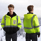 Reflective Jackets, High Vis Safety Work Jacket with Pockets for Men& Women, Construction Coats for Cold Weather, Waterproof Rain Gear, Class 3, Yellow-Black, L