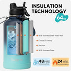 Swigina [2-IN-1 LID] 64 oz Insulated Water Bottle with Silicone Boot (48hrs Cold/24hrs Hot) - DIY Stickers, Leakproof, BPA Free, Half Gallon