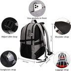 SHRRADOO Anti Theft Laptop Backpack Travel Backpacks with Combination Lock for Women Men College Backpack Computer Bag Fits 17 Inch Laptop,Grey