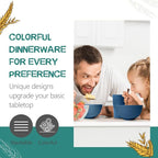 Teivio 32-Piece Kitchen Plastic Wheat Straw Dinnerware Set, Service for 8, Dinner Plates, Dessert Plate, Cereal Bowls, Cups, Unbreakable Colorful Plastic Outdoor Camping Dishes, Autumn Blue