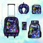 18" Kids Suitcase for Girls, 5Pcs Carry on Luggage With Wheels, Butterfly Suitcases for Toddler Children(Black)