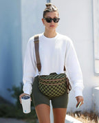 Black and White Checkered Crossbody Bag Bum Bag for Women,Spacious Checkered Purse Fanny Packs Belt Bag