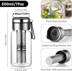 Bincoo Glass Cold Brew Coffee Maker with Extended Fine Mesh Filter, Tea Infuser Bottle Iced Coffee Maker with Thick Borosilicate Glass (500ml/17oz)