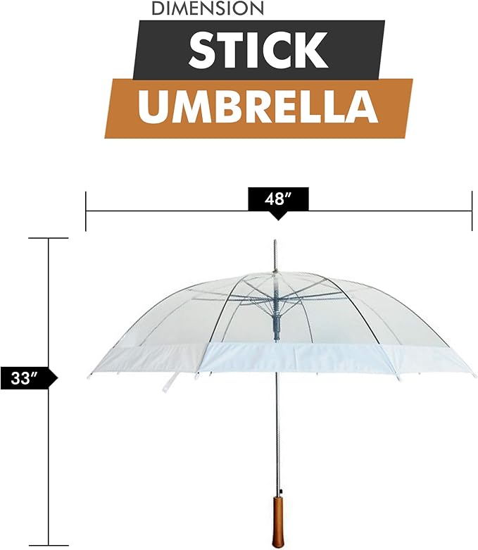 Rain Clear White Umbrella | Water Repellent Strong Metal Shaft and Ribs | Auto Open Rip Resistant Portable Umbrella | Wood Print Resin Handle