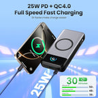 Wireless Portable Charger 40,800mAh with Built-in Cables,15W Wireless Charging 25W PD QC4.0 Fast Charging USB-C Power Bank,Travel Essentials External Battery Pack for iPhone 17/16/15/14,Galaxy,Android