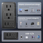 2000W 220V to 110V Voltage Converter US to Europe for Hair Dryer, Converter for European Travel, Travel Adapter with 2 USB A and 2 USB C Ports (Matt Black)