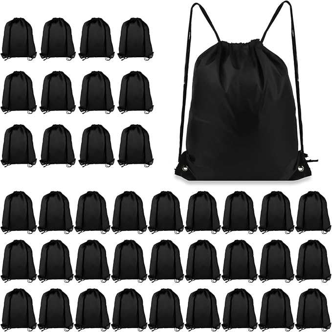 COIDEA Drawstring Backpack 40Pcs Drawstring Bags, Draw String Back Bag Drawstring Bags Bulk for Sports, Gym, Travel, Swimming, Beach (Black)