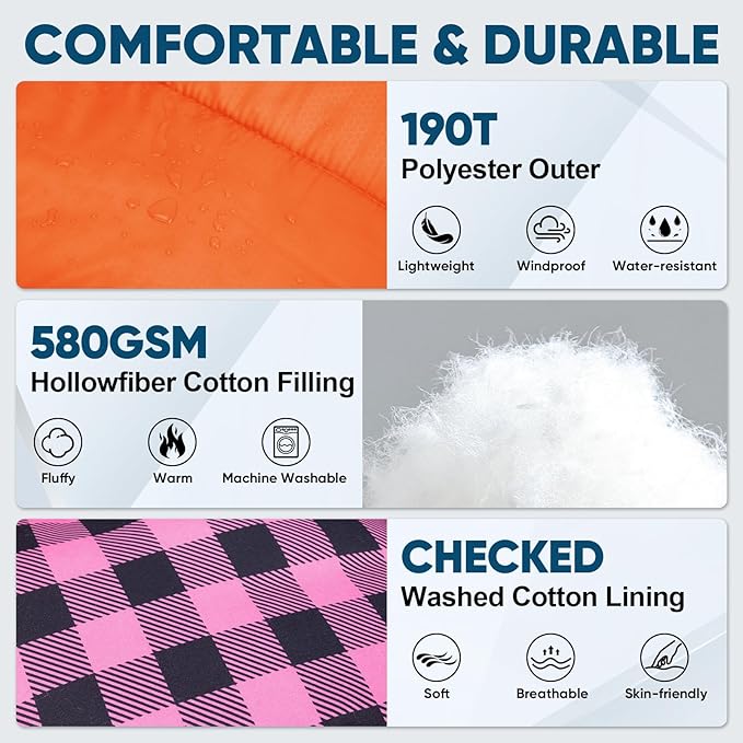 PTEROMY Sleeping Bags for Adults, Lightweight and Machine Washable, Water Resistant Backpacking Camping Sleeping Bag for Warm Cold Weather, Camping Essentials for Hiking Travel