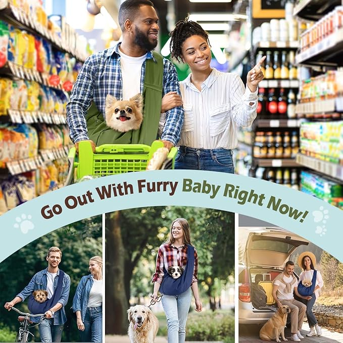 Pawaboo Small Dog Sling Carrier, Reversible Hands Free Dog Sling Carriers for Small Dogs and Cats, Puppy Slings Carrier with Safety Harness, Puppy Essentials, Indigo