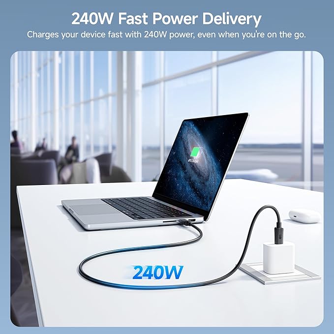 Cable Matters 20Gbps USB C to USB C Monitor Cable - 6ft / 1.8m, Supports Up to [8K@30Hz / 4K@120Hz Video, 240W Charging, 20Gbps Data Transfer], USBC Video Cable, Works with CarPlay, Android Auto