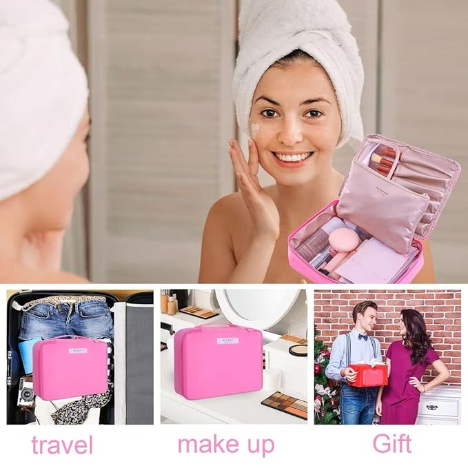 Queboom Travel Makeup Bag Cosmetic Bag Makeup Bag Toiletry bag for women and men (Light pink)