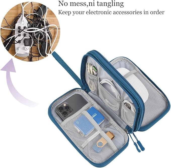 CAAORDKSO Travel Essentials Electronics Organizer Tech Pouch, Waterproof Cable Organizer Bag Charger Case for Travel Accessories, Cable, Cord, Charger, Phone, Power Bank, Earphone (Dark Green, Large)