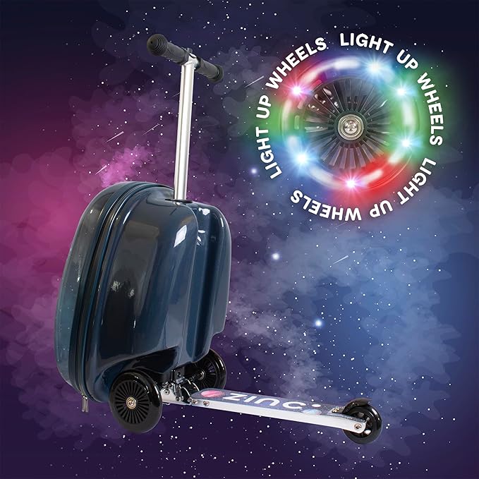 FLYTE Scooter Suitcase Folding Kids Luggage – Sammie the Spaceman, 18 Inch Hardshell, Ride On with Wheels, 2-in-1, 25 Litre Capacity