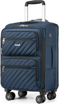LUGGEX Carry On Luggage with Wheels, Expandable Soft Sided Rolling Suitcase with 8 Spinner Wheels & Aluminum Handle, Lightweight Travel Bag for Business Weekend Trip (UX-Core, Blue,20 Inch)