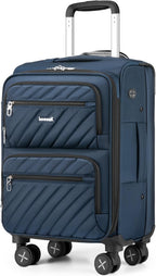 LUGGEX Carry On Luggage with Wheels, Expandable Soft Sided Rolling Suitcase with 8 Spinner Wheels & Aluminum Handle, Lightweight Travel Bag for Business Weekend Trip (UX-Core, Blue,20 Inch)