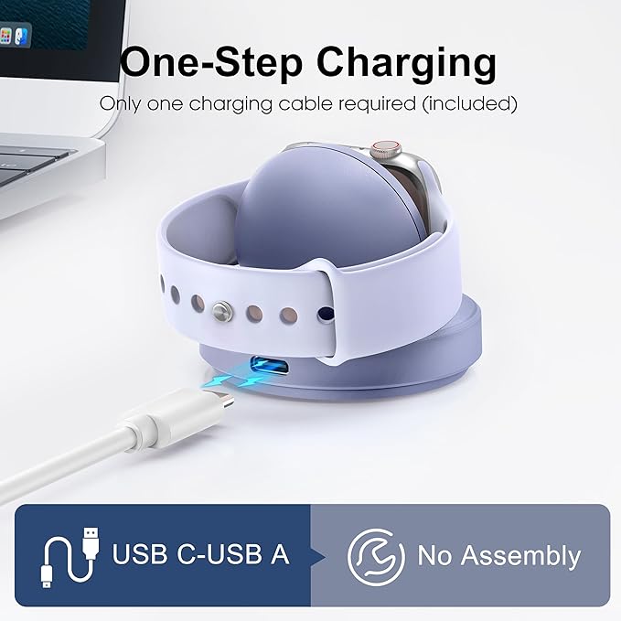 2026 Upgraded for Apple Watch Charger Magnetic Fast Charging Dock,Portable Wireless Charging Stand Compatible with iWatch Series Ultra/SE/11/10/9/8/7/6/5/4/3/2 Support Nightstand Mode-Purple