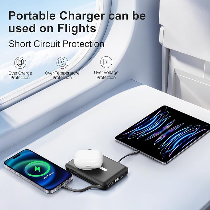 for Magsafe Power Bank, 10000mAh Magnetic Power Bank with USB-C Cable and PD 20W USB C Fast Charging LED Display, Wireless Portable Charger for iPhone 17/16/15/14/13/12/Pro/Pro Max