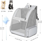 Cat Backpack Carrier, Large Pet Carrier Backpack with Kitten Wand Feather Toy for Medium Small Dog Cat Puppy Kitty Bunny up to 15lbs, Ventilated Mesh Kitten Bookbag for Travel Walking Outdoor (Grey)