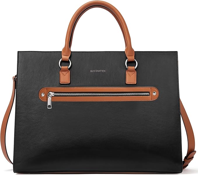 BOSTANTEN Leather Laptop Briefcase for Women Shoulder Bag 15.6 Inch Business Computer Work Tote