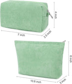 SOIDRAM 2 Pcs Corduroy Makeup Bag Large Cosmetic Bag Toiletry Bag Makeup Pouch Travel Bag Organizer Cute Makeup Brushes Aesthetic Accessories Storage Bag for Women Green