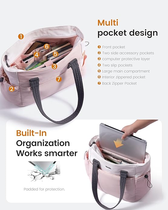 LOVEVOOK Tote Bag for Women, Puffy Work Tote with Large Cup Holder, Quilted Laptop Bag Travel Tote Shoulder Bag Handbag