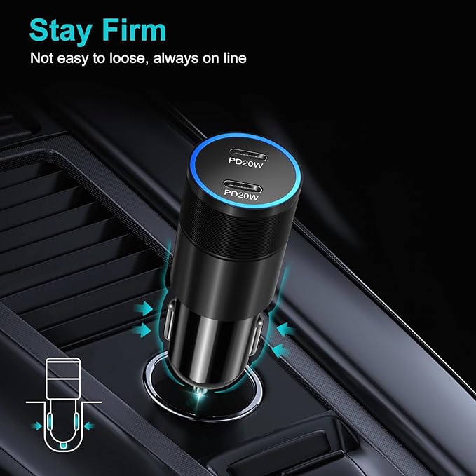 Car Charger USB C, Bangfun 40W Dual 12V USB C Port Car Charger Cigarette Lighter Adapter,Type C Car Phone Charger Plug Fast Charging for iPhone 15 14 13 12 11 Pro Max,Galaxy,Pixel (Black), BHCC03