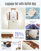 LIGHT FLIGHT Luggage Sets, Carry On Luggage 22x14x9 Airline Approved, Carry On Travel Bag Suitcases with Wheels, Expandable Hardside Lightweight Rolling with TSA Lock 2-Piece Set (DB/20),Beige