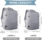 WONHOX Large Travel Backpack Women, Carry On Backpack,Hiking Backpack Waterproof Outdoor Sports Rucksack Casual Daypack with USB Charging Port Shoes Compartment, Grey