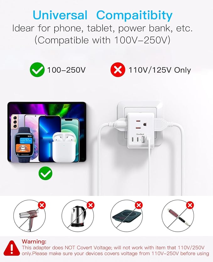 2 Pack Australia New Zealand Power Plug Adapter, Australia Travel Adapter with 3 American Outlets 4 USB Charging Ports (2 USB C), Type I Plug Adapter for US to Australia, Argentina, China