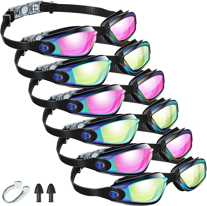 Flutesan 6 Pack Swim Goggles for Adult Anti Fog Swimming Glasses with Ear Plugs Nose Clip No Leaking Full Protection Goggles