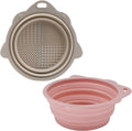 2-Pack Collapsible Silicone Dog Bowl,13oz Portable Pet Food & Water Dish, Travel Bowl with Non-Slip Textured Base (Lick Mat Feature) for Peanut Butter, Yogurt - Pink&Ivory