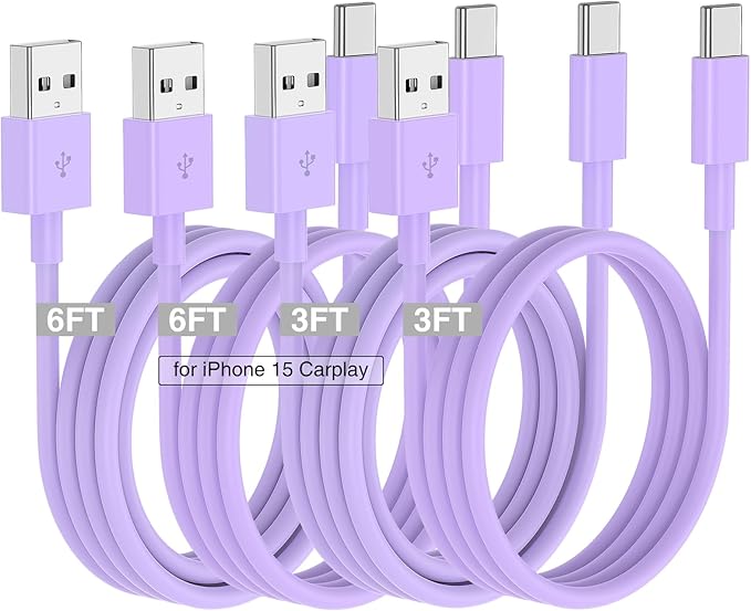 Car Carplay Cable for iPhone 17 16 15 Charger Cord,3/3/6/6FT USB A to USB C Cable for iPhone 17 Pro Max/16 Pro/15 Plus Charger,USB C Car Charger for Apple 17 Air/16 Pro Max/16e/15-Purple