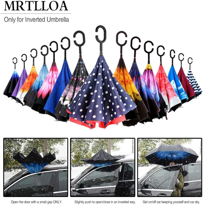 MRTLLOA 40/49/56 Inch Oversize Windproof Inverted Reverse Upside Down Umbrella, Golf Size Rain Umbrella, Double Layer, C-Shaped Handle for Men, Women and Kids