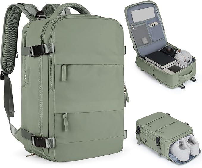 coofay Travel Backpack For Women Men Airline Approved Carry On Backpack Flight Approved Waterproof Sports Luggage Backpack Casual Daypack Small Hiking Backpack Grey Green