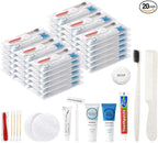 20 Kits Travel Toiletry Kit Bulk, 9-in-1 Disposable Personal Hygiene Kit, Basic Toiletry Kits for Men Women, Homeless Care Supplies Charity Kit for Guest, Hotel, Camping, Travel, Donation
