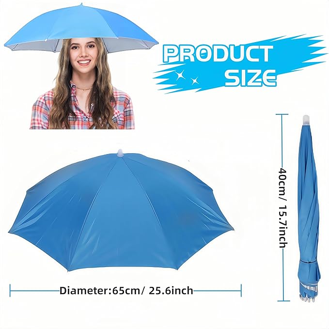 3 Pack Umbrella Hat, Sports Head Umbrella Hats for Adult Women, 26" Diameter Folding Waterproof Rainbow Fishing Headwear for Outdoor Party Beach Hiking