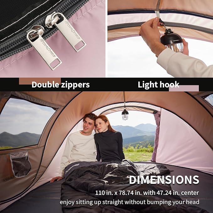 EchoSmile Pop Up Camping Tent, 2/4/6 Person Easy Setup Tent, Water Resistant Dome, Portable with Carry Bag